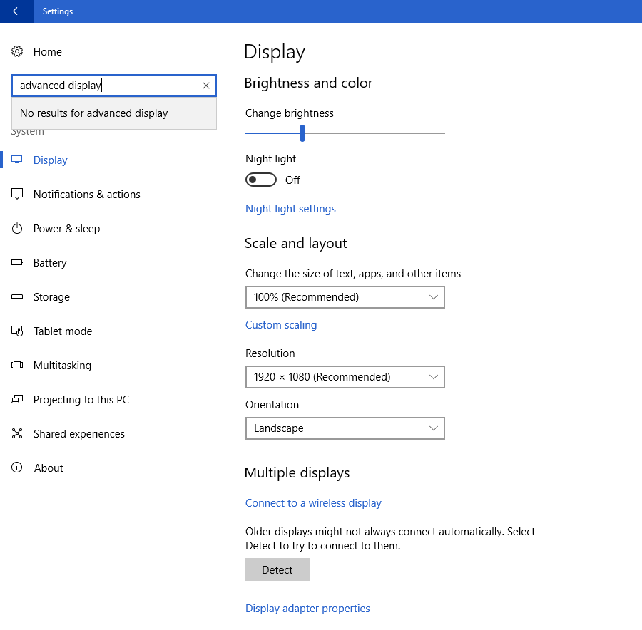 Where is advanced display settings --> advanced sizing of text and ...