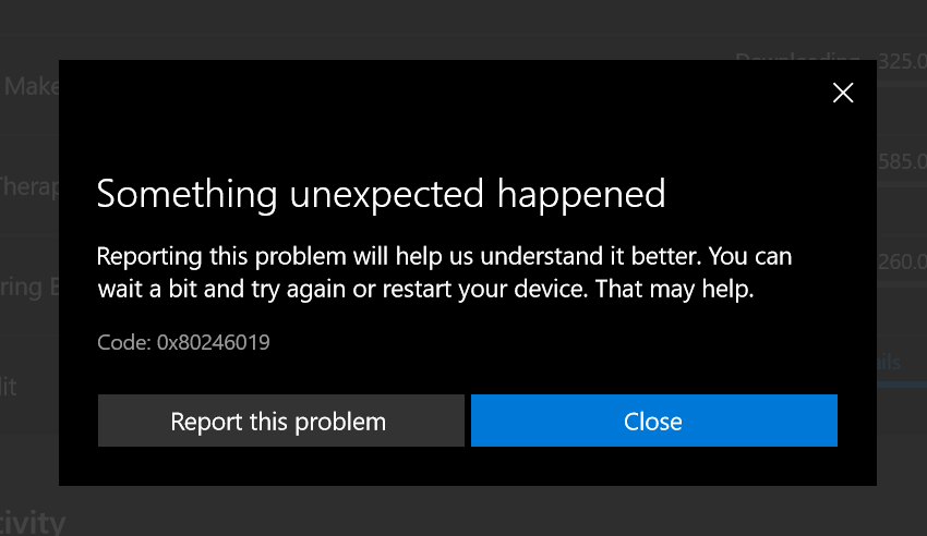Unexpected application error. Ошибка Майкрософт стор. Сбой программы. 0x80070005 Microsoft Store как исправить. Ошибка Майкрософт свей.