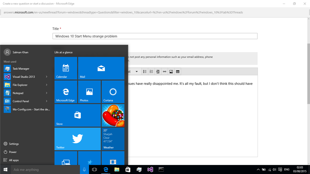 Windows 10 Start Menu Strange Problem - Microsoft Community