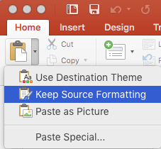 Вставить через keep source formatting powerpoint