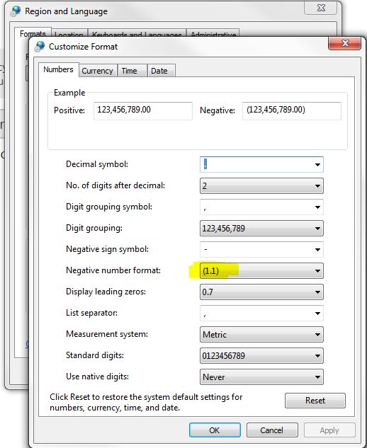 Brackets For Negative Numbers Default Microsoft Community