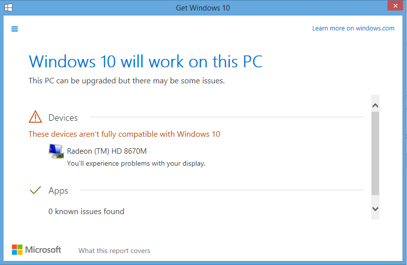 AMD Radeon HD 8670M not fully compatiable with Windows 10
