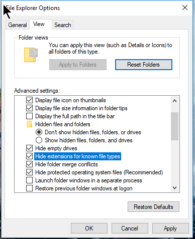 Show or Hide Files Name Extension in Windows 10