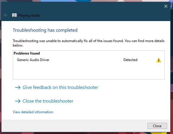 Generic Audio Driver Detected Microsoft Community