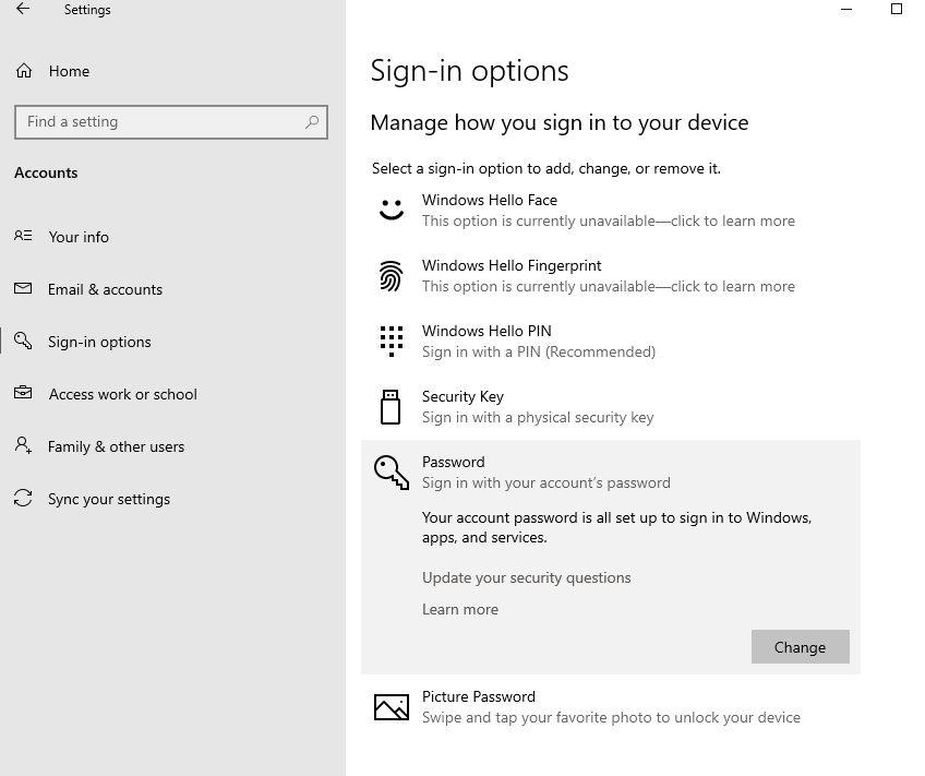 Unable To Find And Change Current Password Microsoft Community
