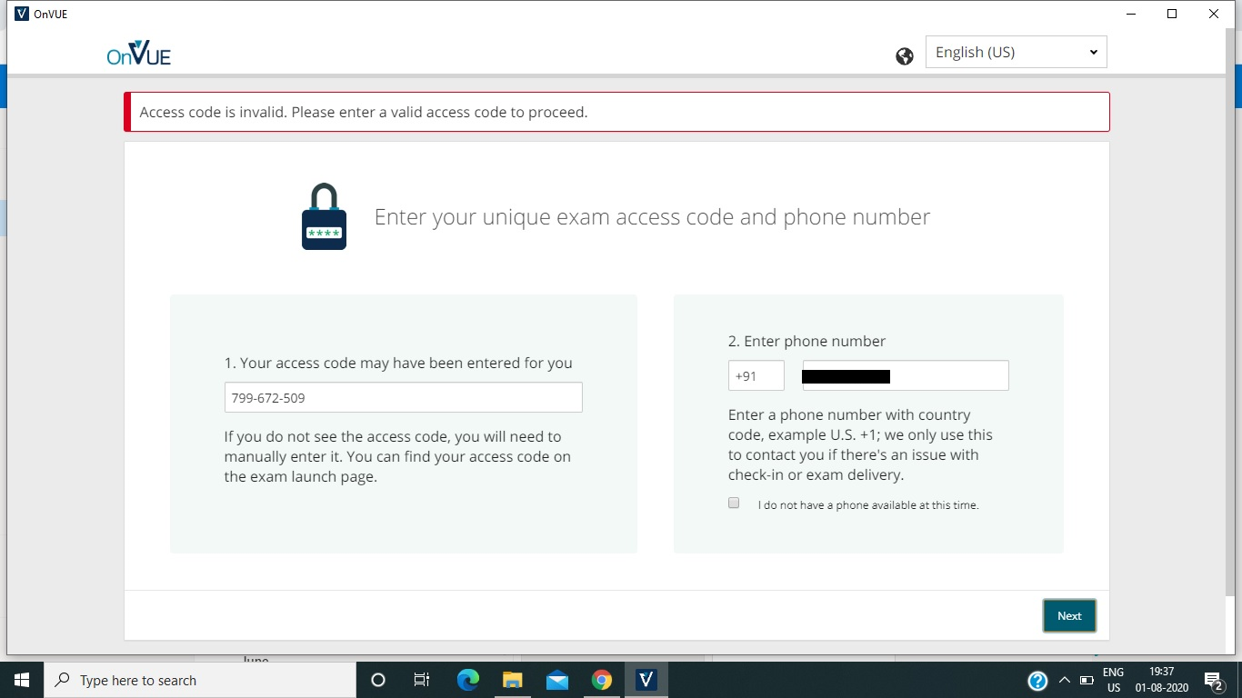 Exam Did Not Start As It Said Invalid Access Code Microsoft Community