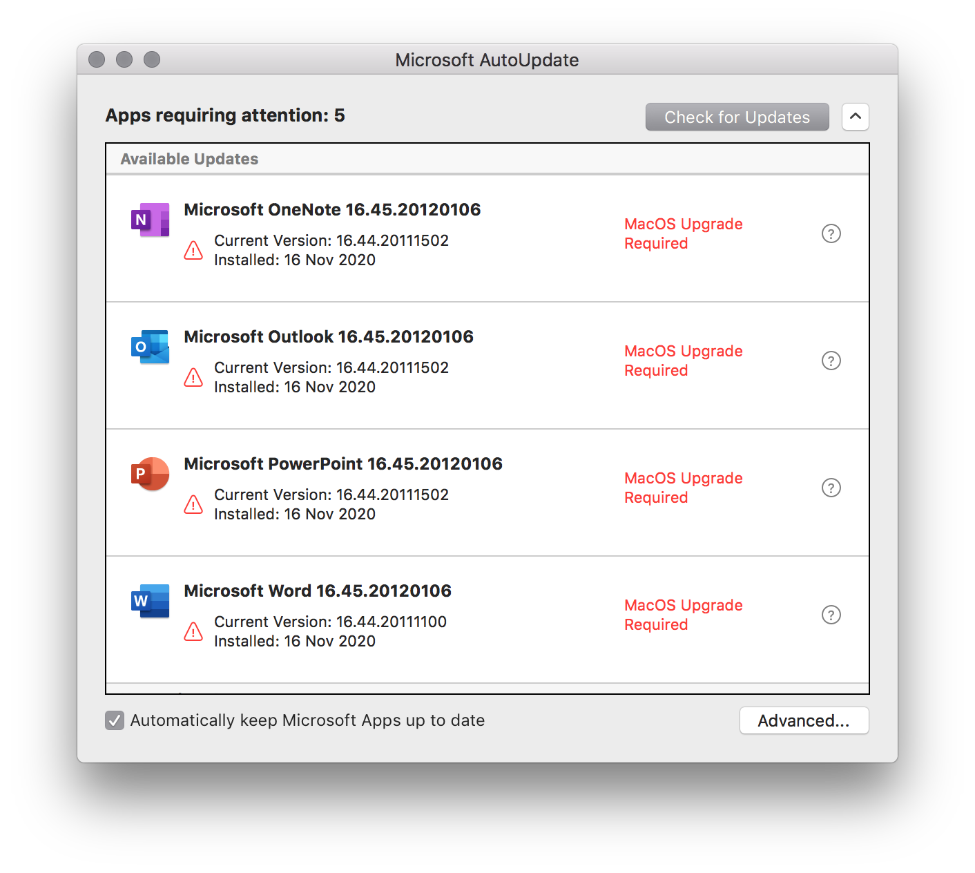 microsoft updates for mac