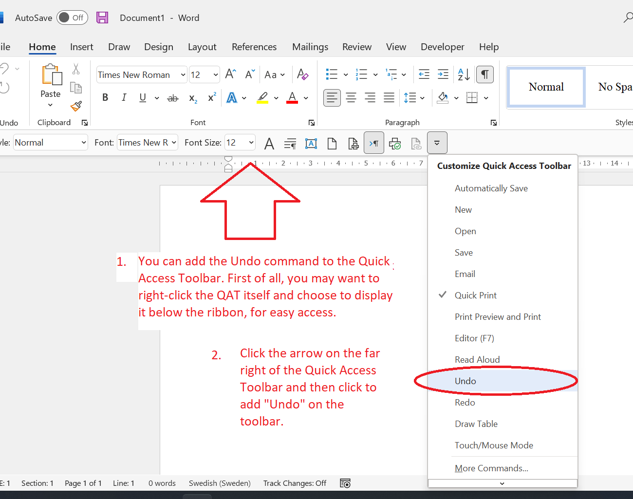 Keep Undo Button Visible on all Tabs - Microsoft Community