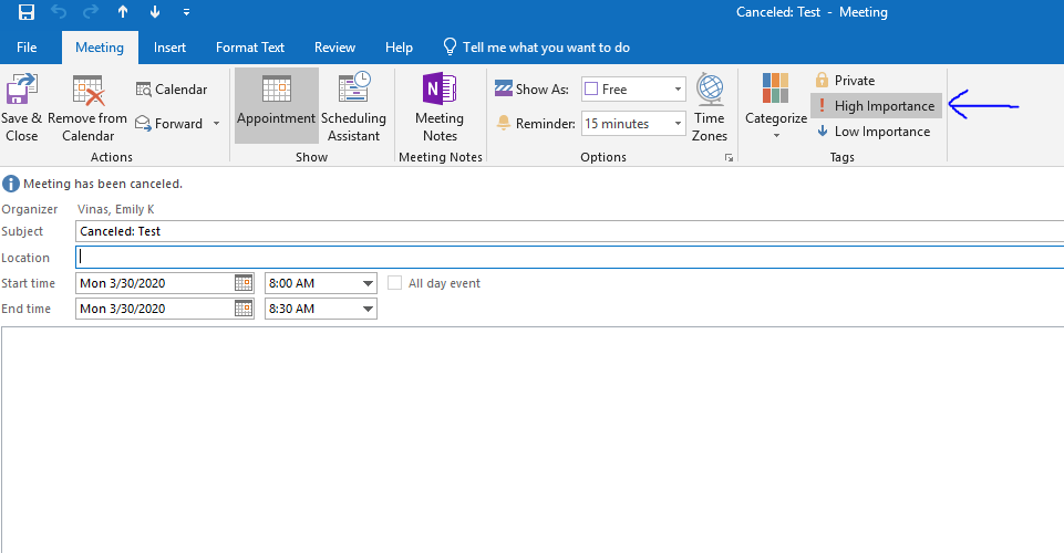 office365 calendar invite outlook missing important tag Microsoft