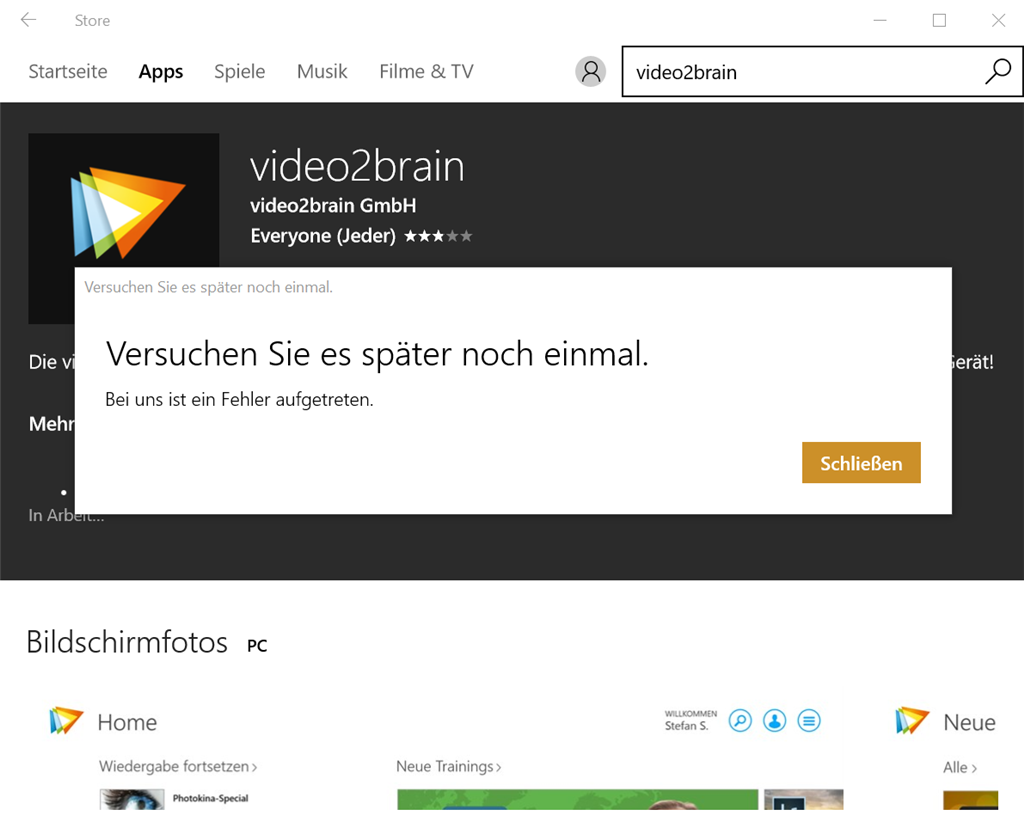 Fehler beim Kauf von Windows Store Apps