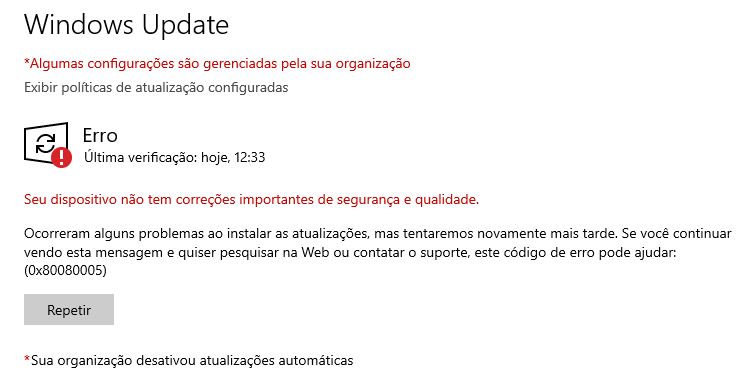 Está dando erro para baixar a atualização - Microsoft Community