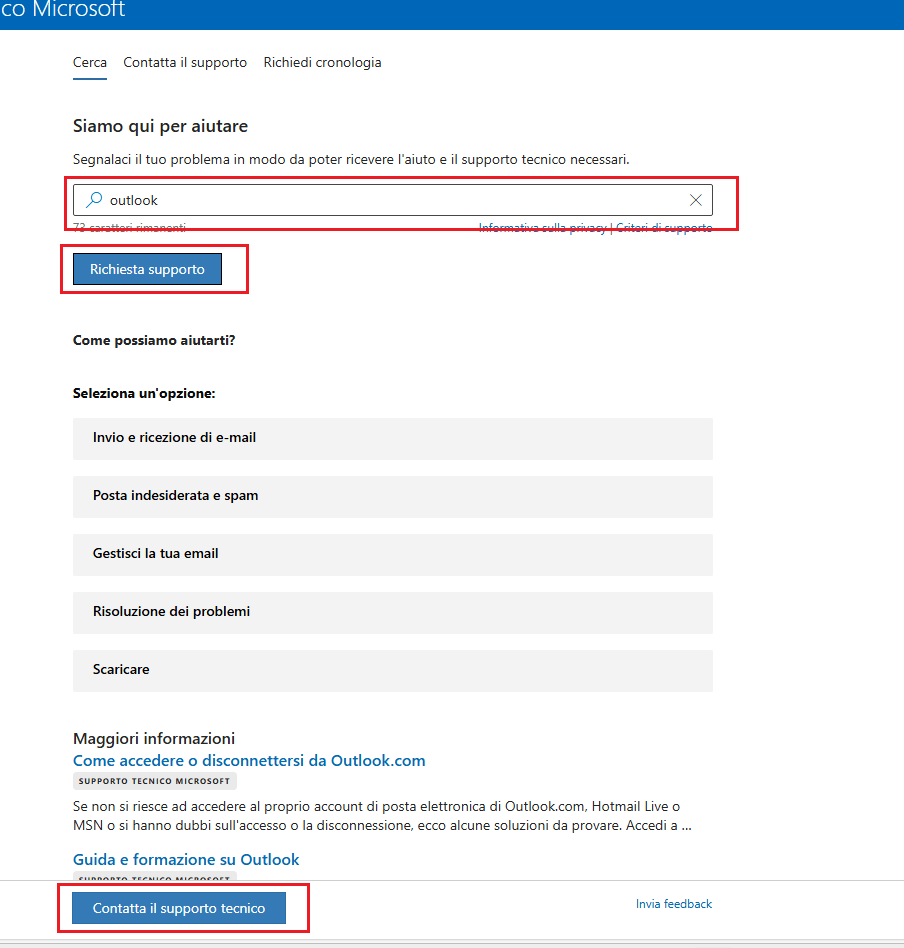 Perché non riesco ad accedere per vedere le opzioni di supporto