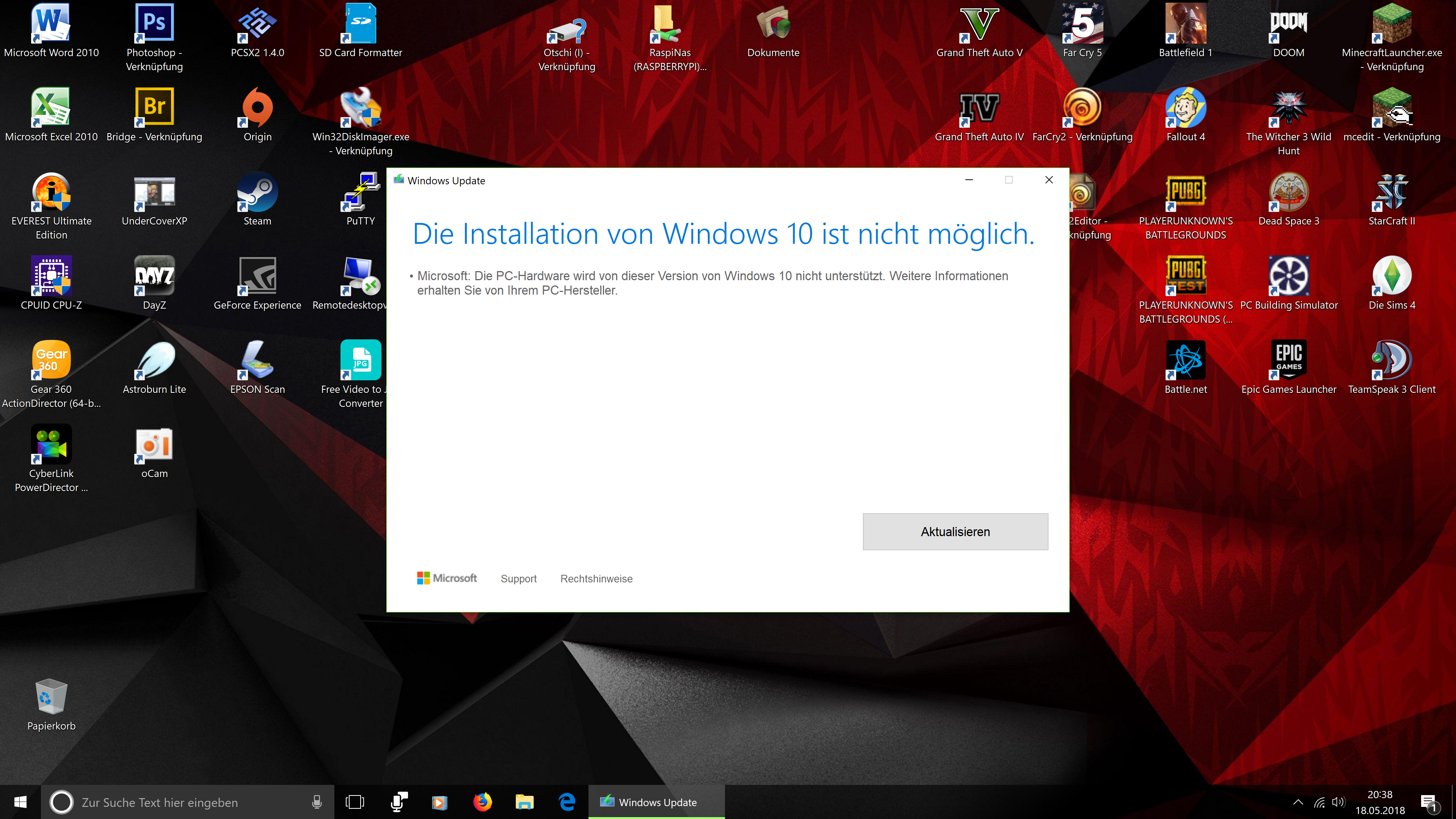 Windows 10 Update Version 1803 Fehlermeldung
