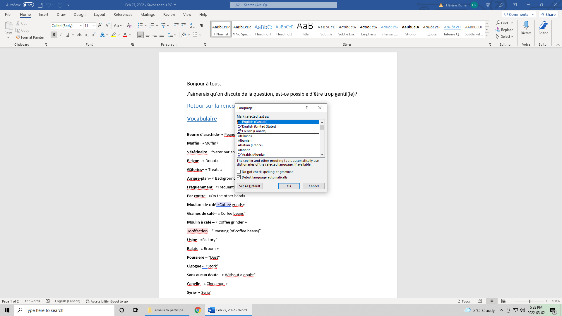 Simultaneous spell checking in both French and English in Windows 10 ...