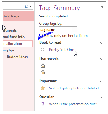search for to do tags onenote mac