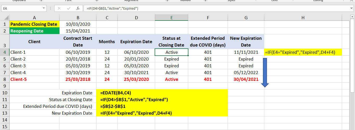 Help with determining a new contract expiration date in Excel ...