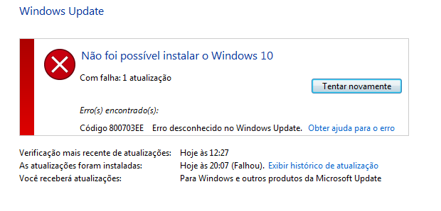 Erro 800703ee Atualizar Do Windows 7 Para O Windows 10 Microsoft 9234