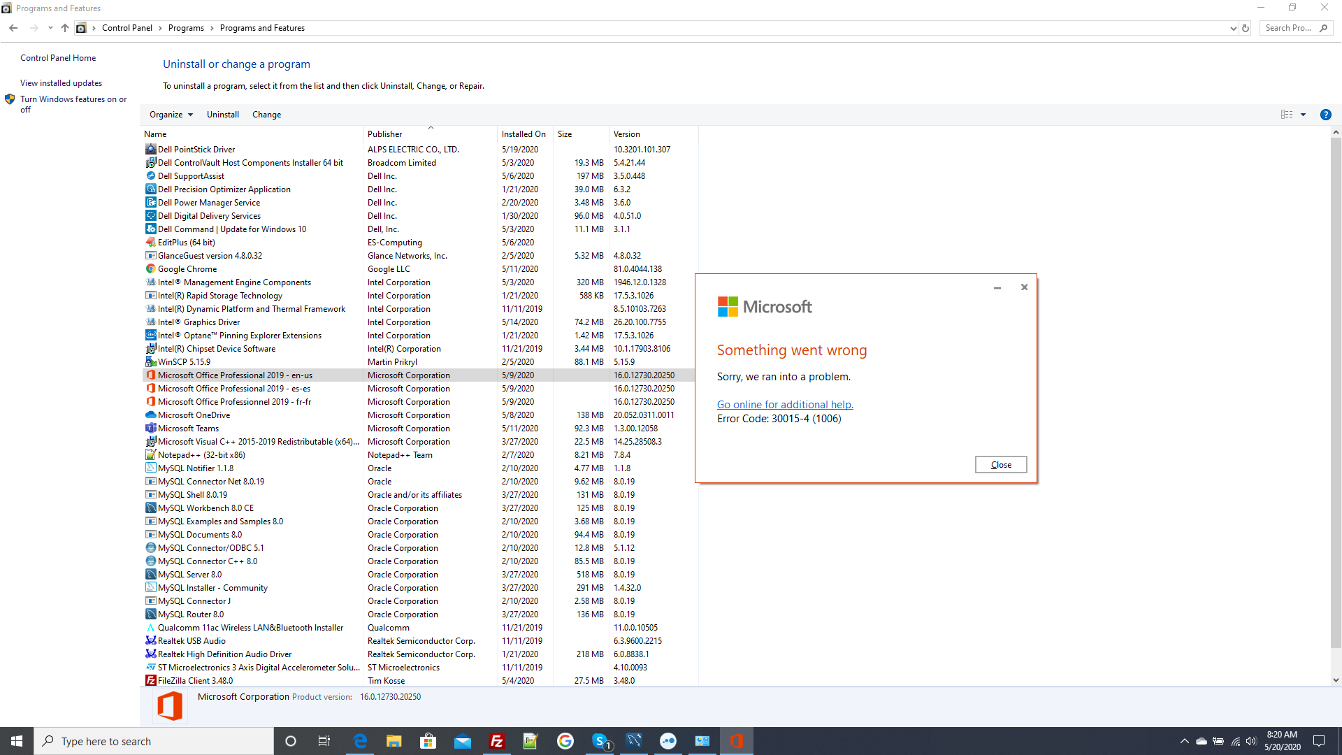 Excel 2019 Keep Crashing Cannot Uninstall Error Code 30015 4 Microsoft Community