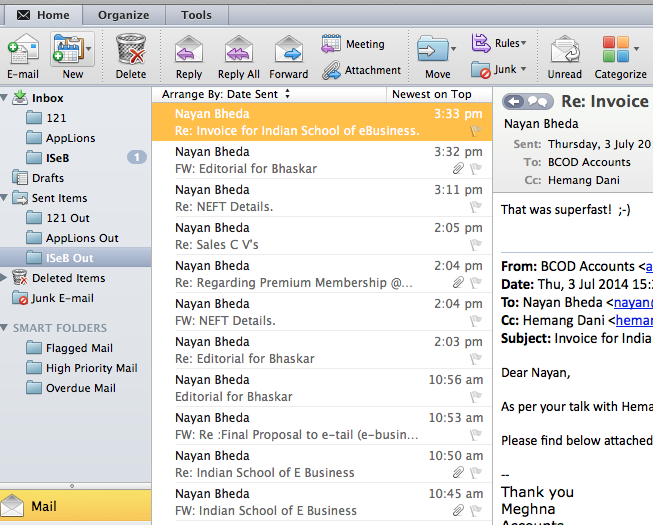 outlook for mac sent items in inbox