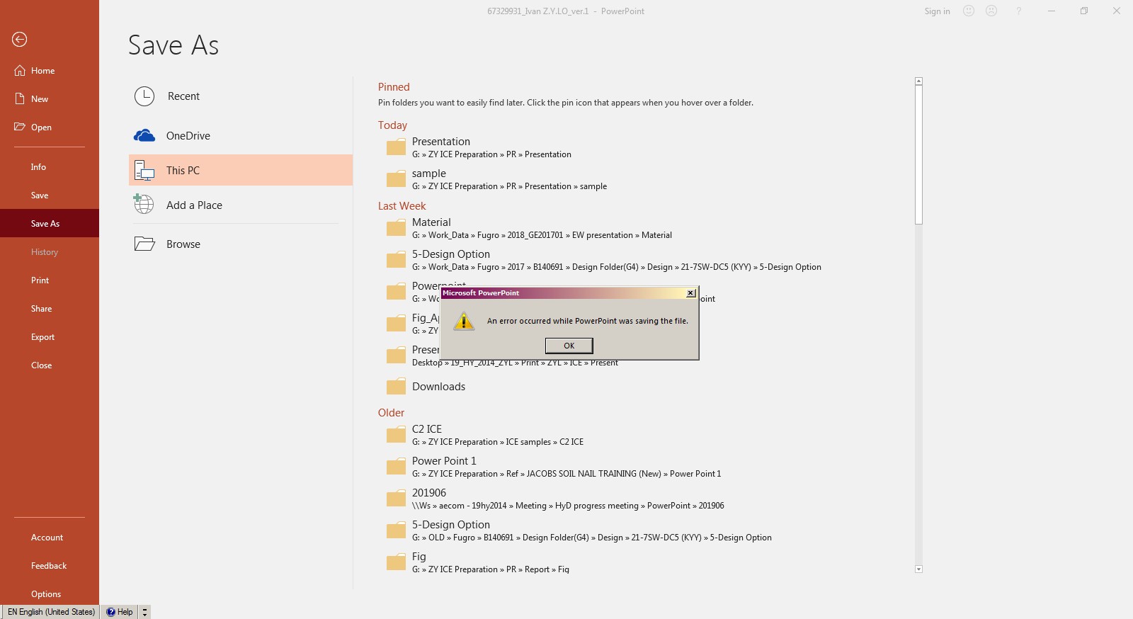 An Error Occured While PowerPoint Was Saving The File. - Microsoft ...