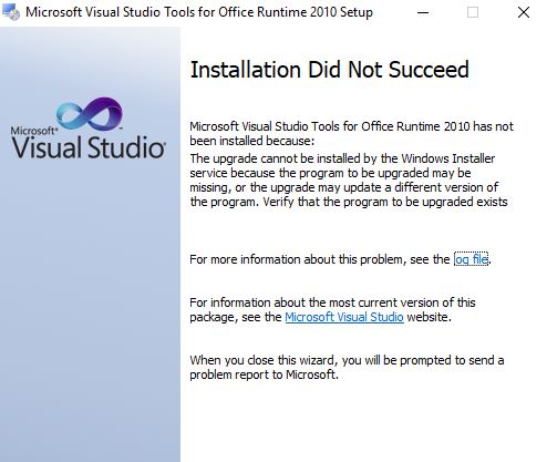 Microsoft Visual Studio 10 Tools For Office Runtime Installation Microsoft Community