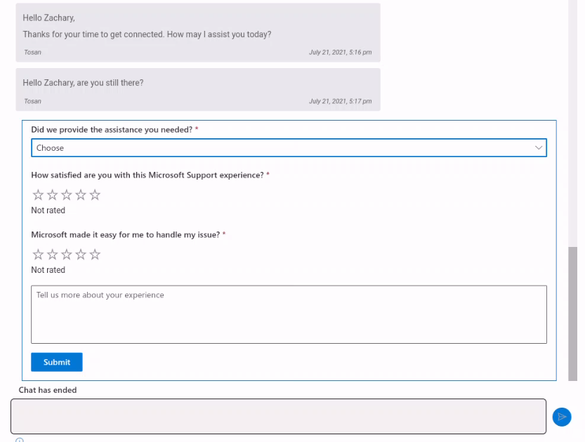 Windows support chat