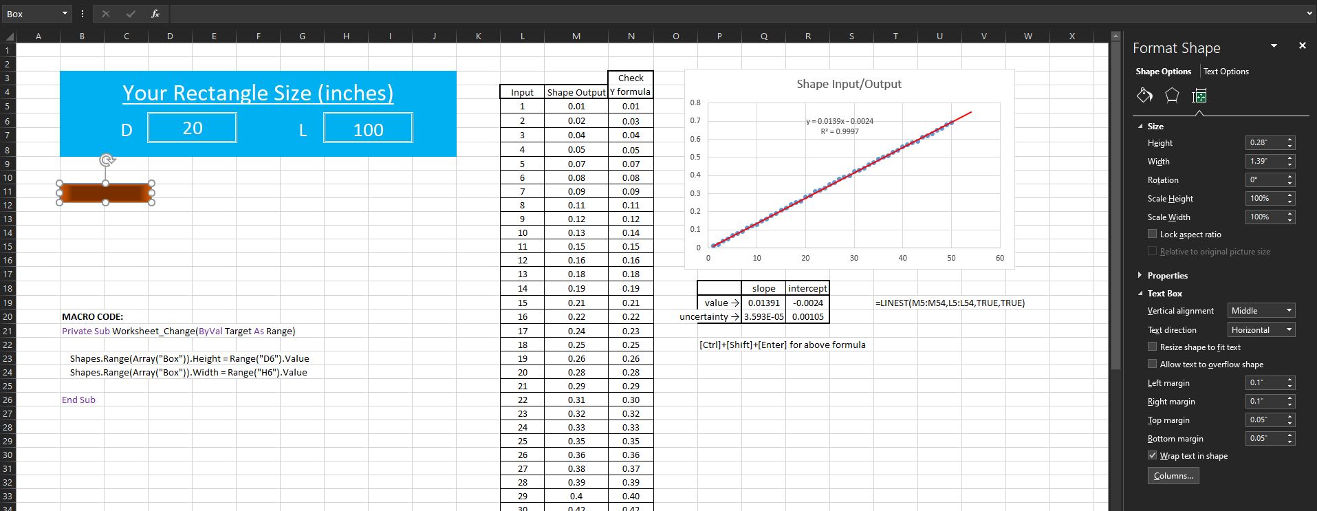 Excel Macro Shape size desired not corresponding to correct