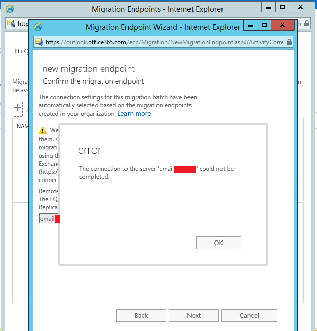 Can't Create The Migration Endpoint For Exchange 2013 Hybrid ...