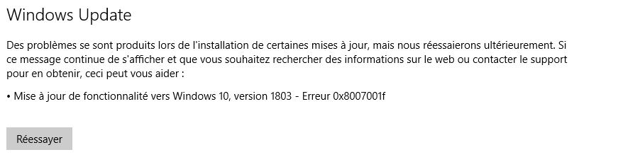 Mise A Jour Windows 10 Erreur 0x8007001f Microsoft Community