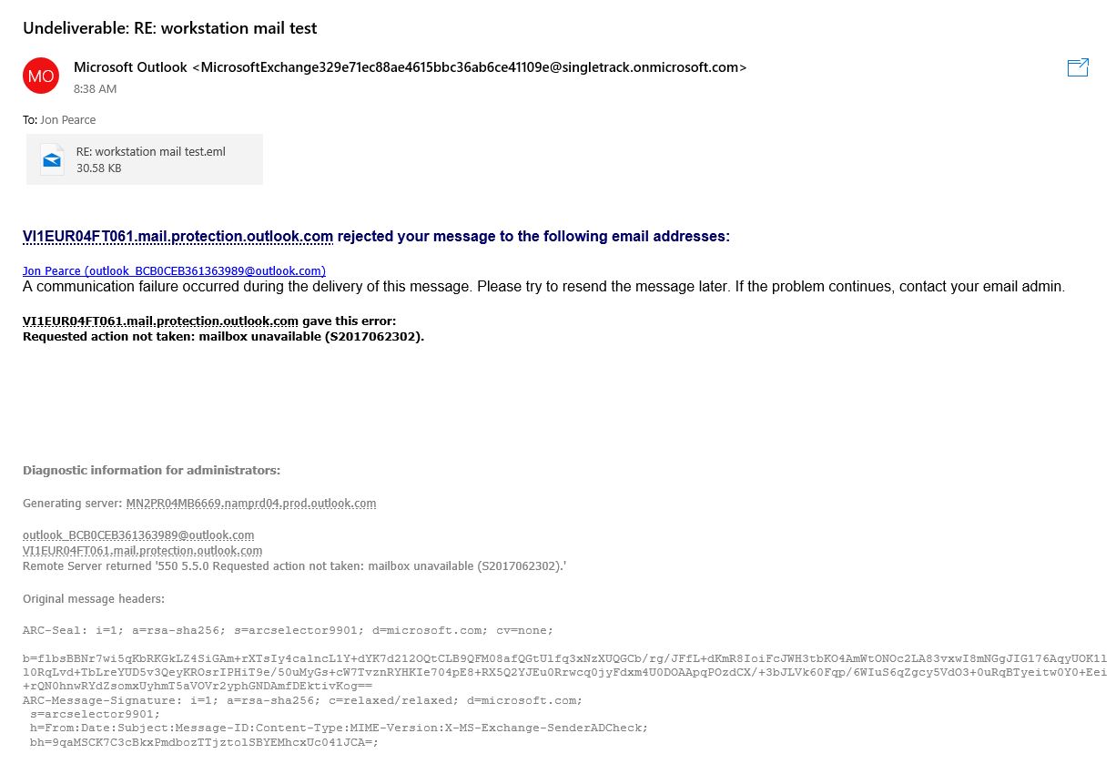 Email sent from Outlook.com account is being rejected by Office 365 E5 ...