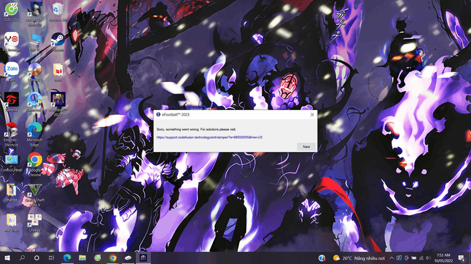 error '' some thing went wrong '' when open efootball 2023 downloaded