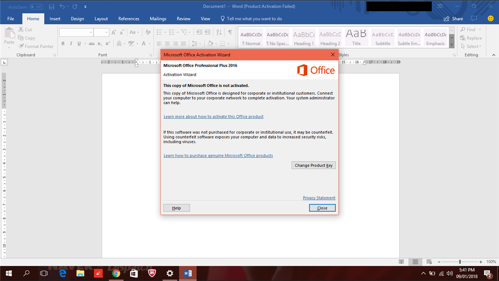 How do solve office product activation failed