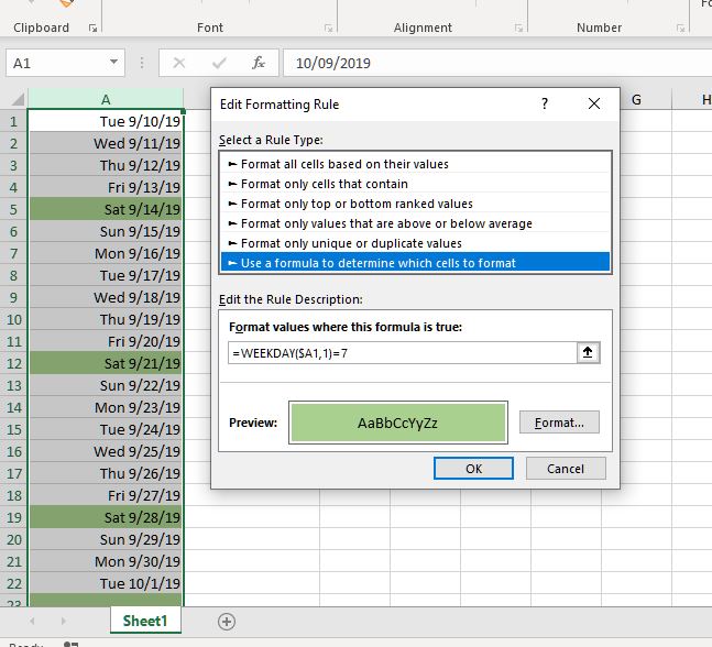 Conditional Formatting Based On Day Of The Week - Microsoft Community