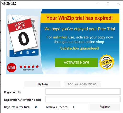 Winzip express for office has fired an exception что это