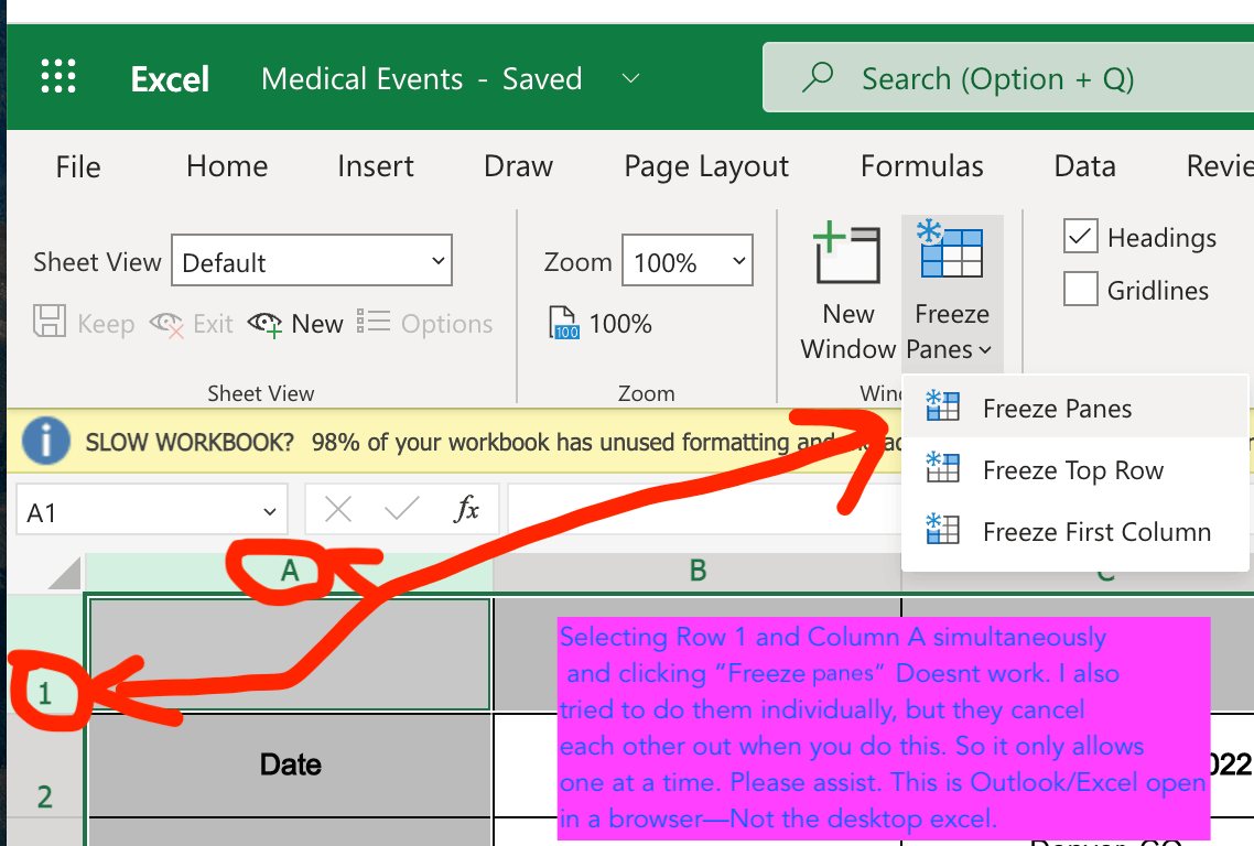 Please Help How to freeze the Top Row AND the First Column on Mac