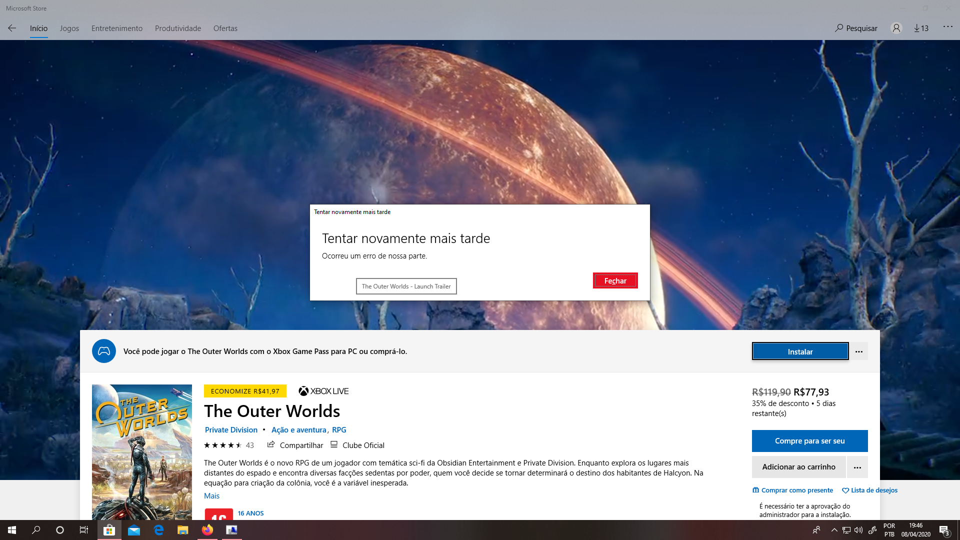 Não consigo instalar jogos da Microsoft Store - Microsoft Community