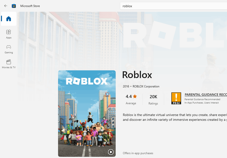roblox web VS app (microsoft store/windows) 