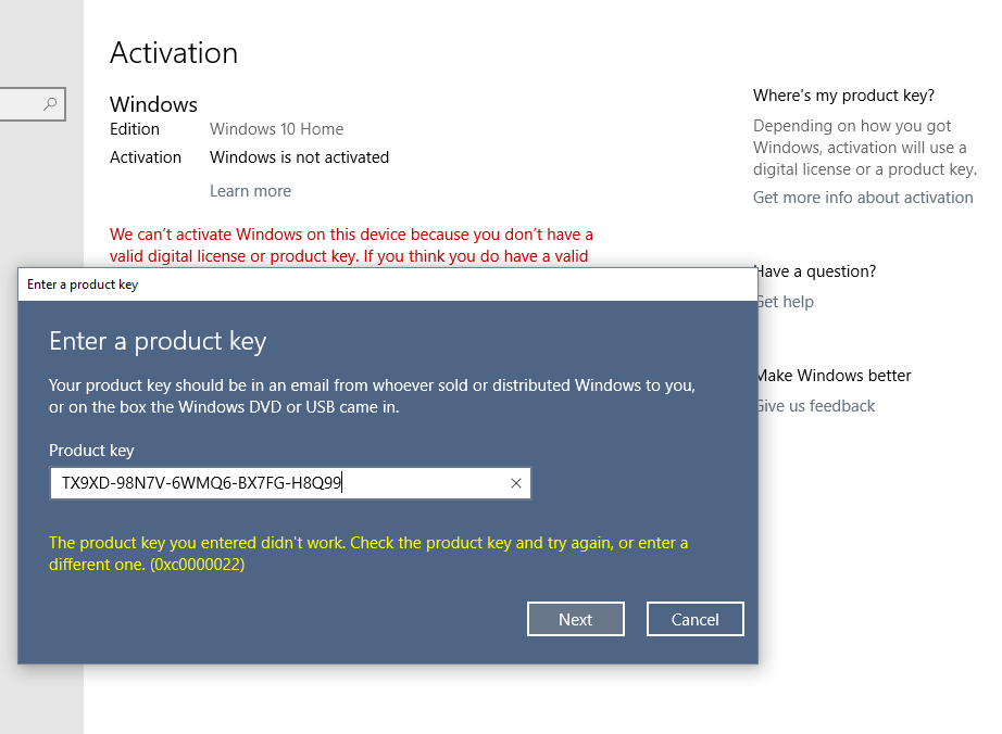 default windows 10 pro product key does not work