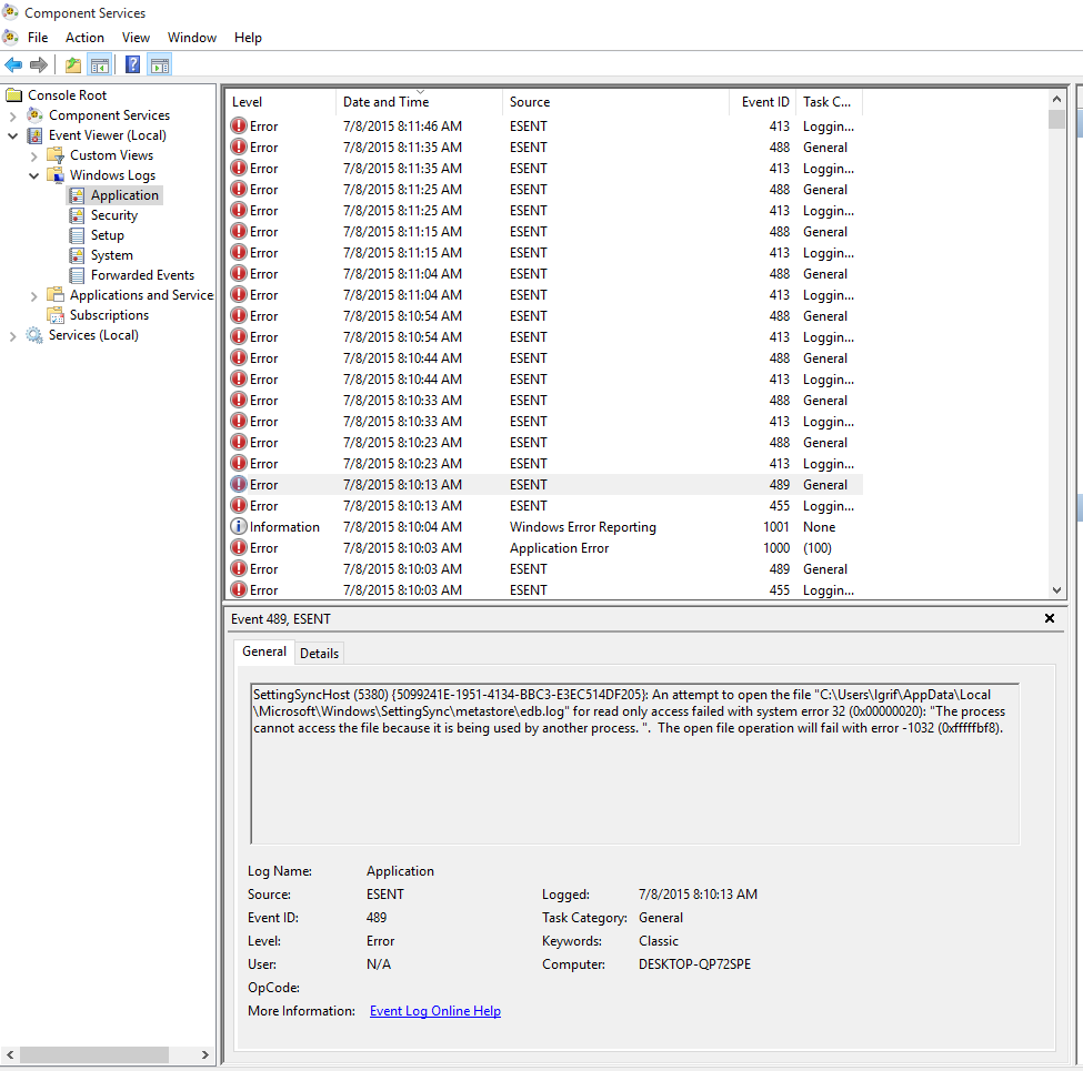 SettingSyncHost (5320) Unable to create a new logfile because the ...