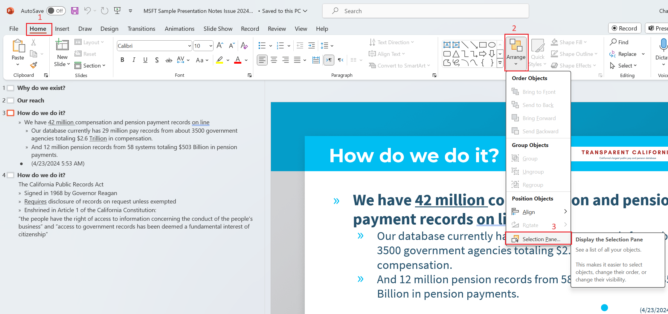 play powerpoint presentation with notes