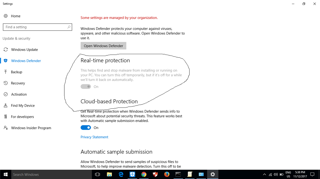 cannot turn on windows defender