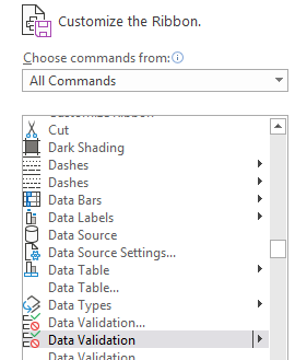 Excel Office 365 - no data validation available on ribbon - Microsoft  Community