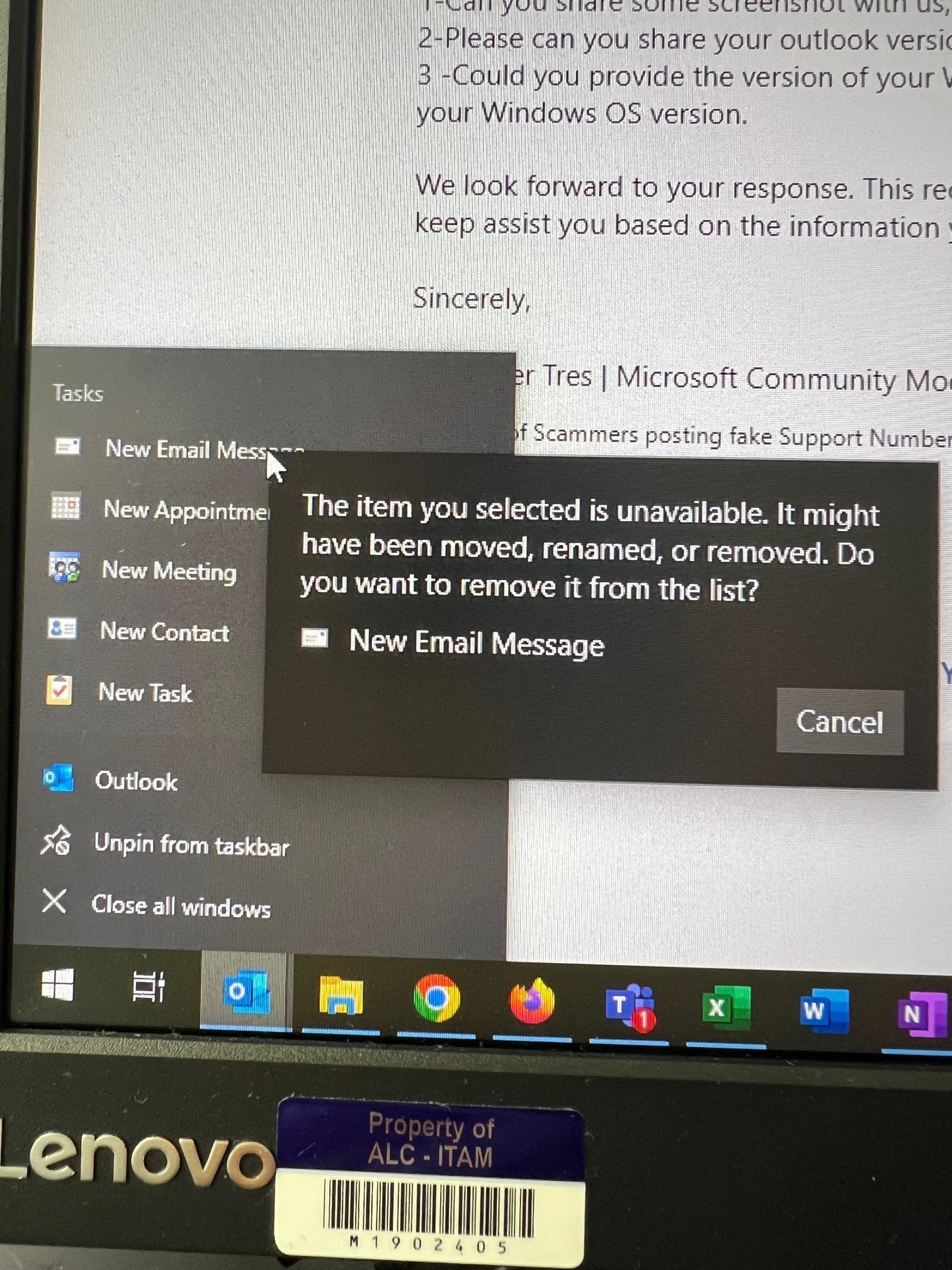 Microsoft Outlook jump list not working Microsoft Community