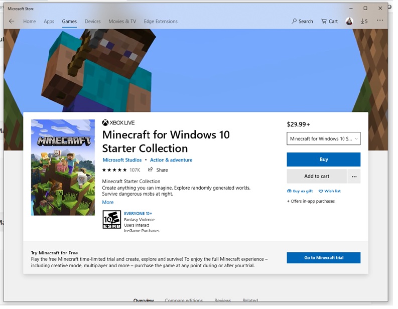 minecraft xbox microsoft store