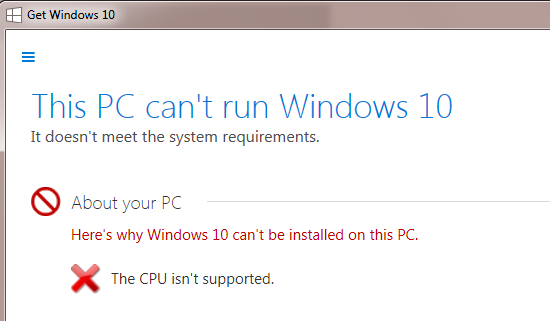 CPU isn't supported when trying to upgrade from 7 Home SP1 - Microsoft Community