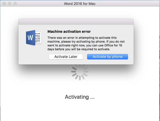 cant activate office 2016 mac