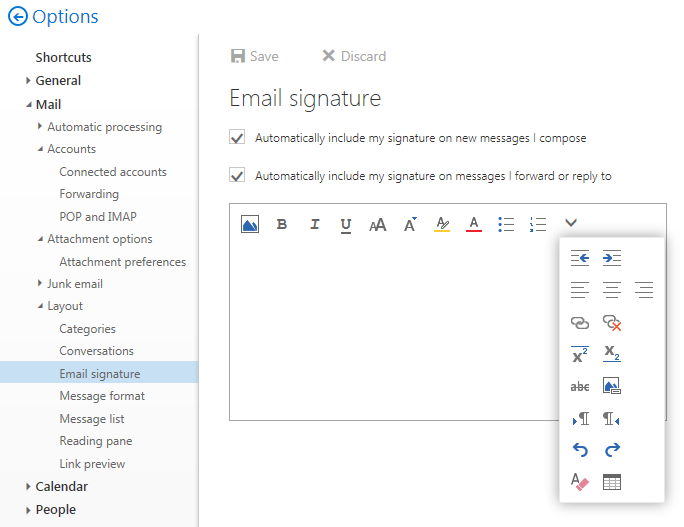 where is the layout option for outlook to change signature on mac