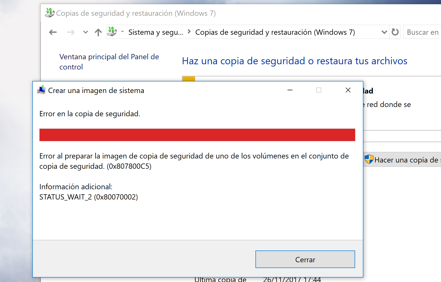 Windows 10 ≈ Error 0x807800C5 en copia seguridad. - Microsoft Community