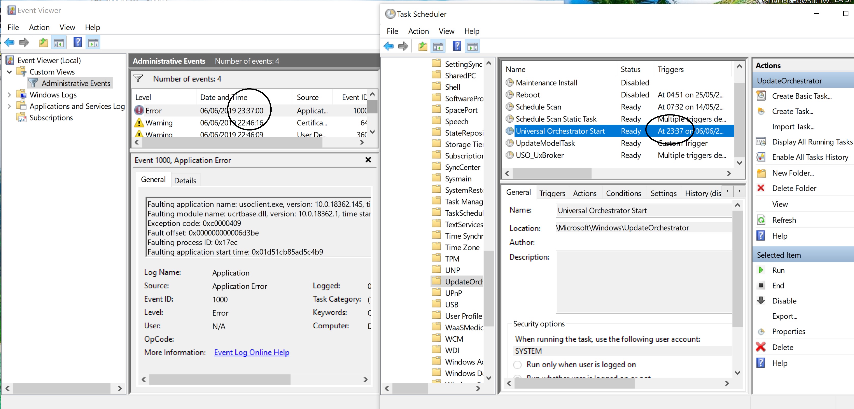 Usocoreworker exe causing error event id 1000 usoclient exe since