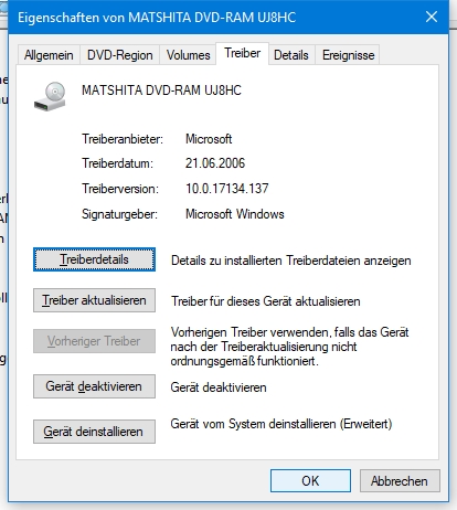 DVD Laufwerk Matshita DVD-RAM UJ8HC wird nach Windows 10 ...